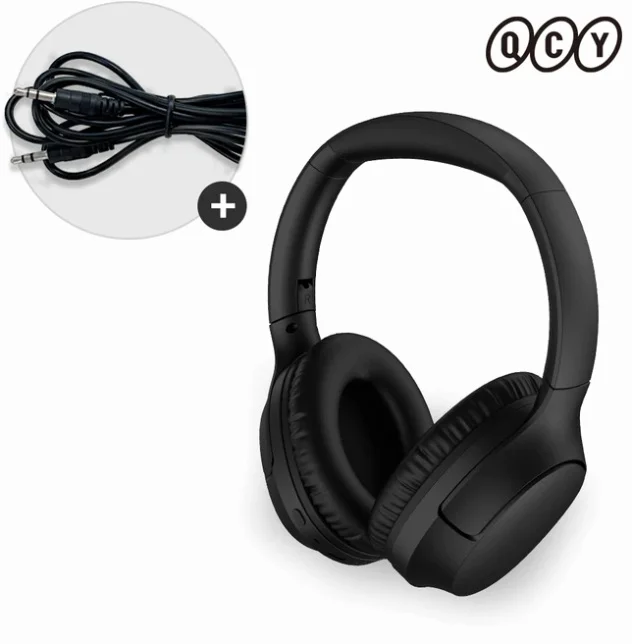 QCY H2 PRO 무선 블루투스 헤드셋 + AUX 케이블 1.5m 컴퓨터 연결용