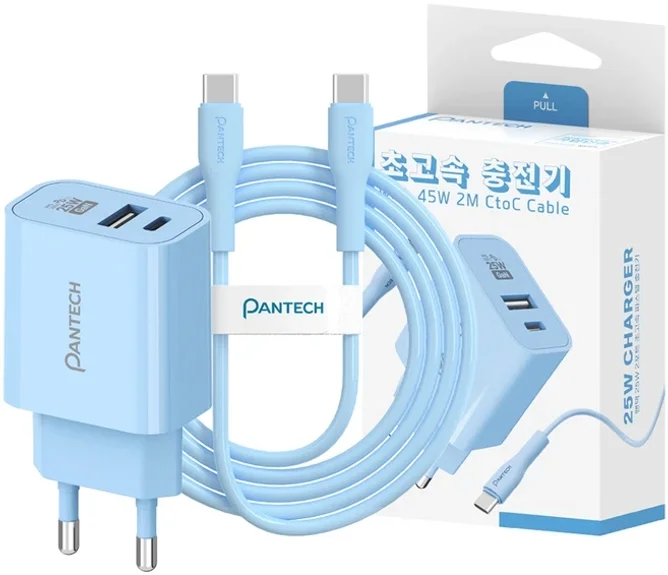 팬택 2포트 파스텔 C타입 고속충전기 25W + C타입 케이블 45W 2m 세트